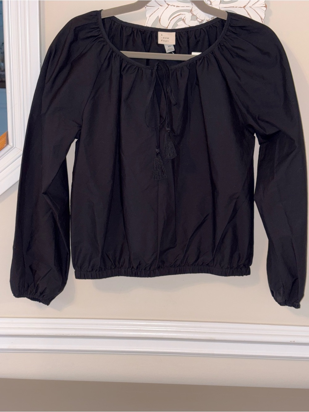 a new day Black Peasant Tie-Front Blouse